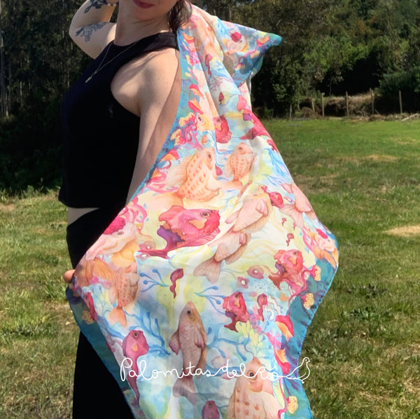 Pañuelo largo peces 170x40 cm