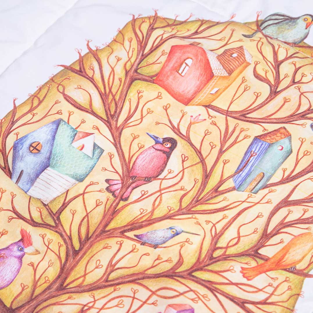 Colcha cuna pack&play Árbol pajaritos