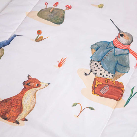 Colcha cuna pack&play Pajarito viajero en bosque