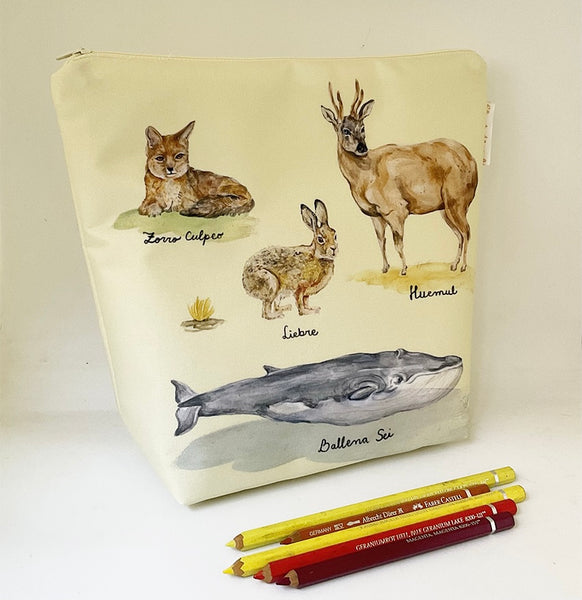 Estuche grande (tipo cosmetiquero) animales chilenos