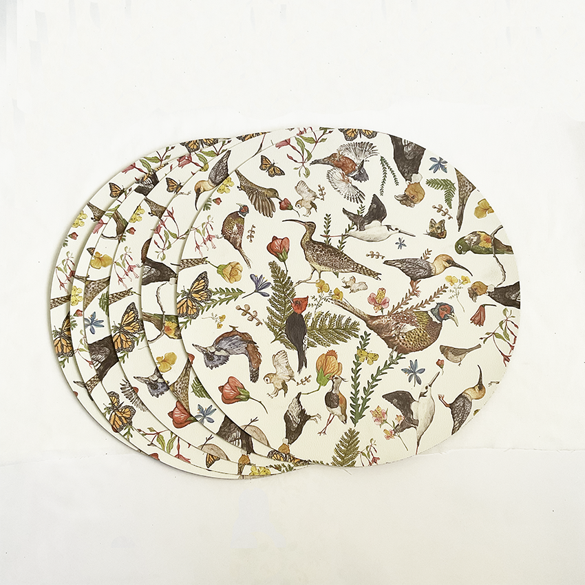 Pack de 6 individuales redondos aves-flores