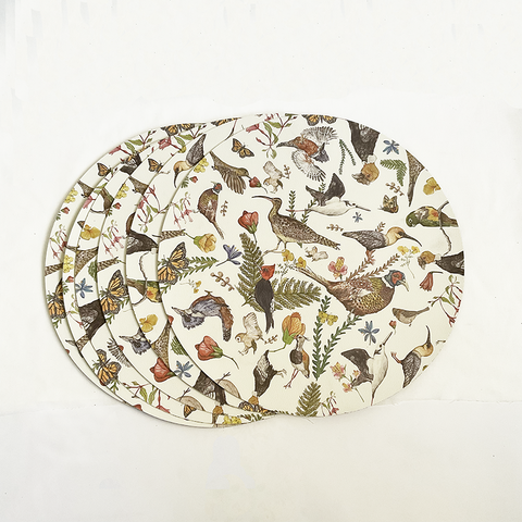 Pack de 6 individuales redondos aves-flores