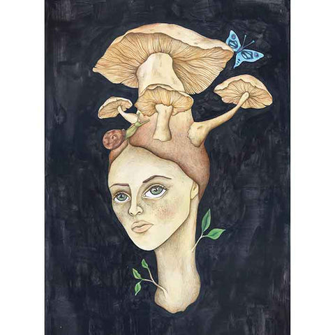 Lámina en papel de Bellas Artes "Mujer con hongos"